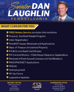 A list of services Senator Laughlin’s office can provide to constituents