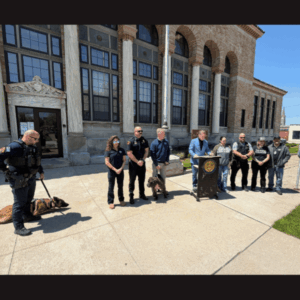Slideshow of images with animal shelter leaders and law enforcement at his Aimee’s Law introductory press conference.