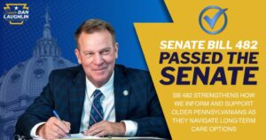 Graphic of the senator showing bill passage.