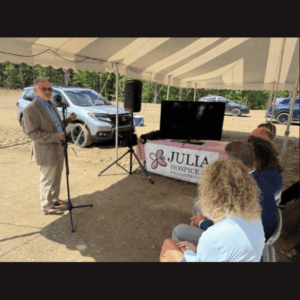 Slide show of the groundbreaking ceremony and Senator Laughlin speaking.